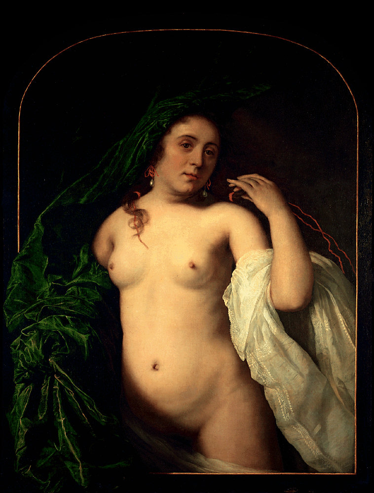 A Nude Young Woman behind a Draped Curtain